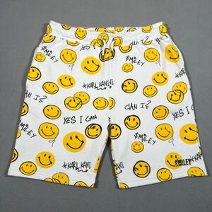 Karl Kani x Smiley Shorts Mens XL White All Over Print Smiley‎ Faces 8.5" Inseam